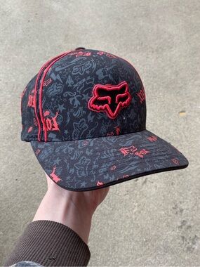 Y2k AOP Fox Racing Black & Red Logo Cap